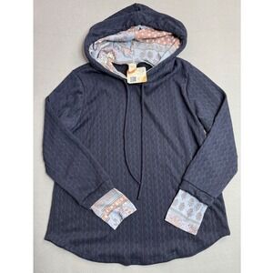 7th Ray Womens Hoodie NWT Pullover Blue Paisley Lined Drawstring XL